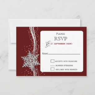 red Silver Snowflakes Winter wedding RSVP Card