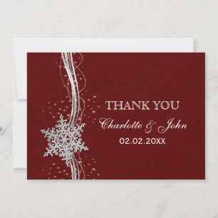 red Silver Snowflakes Winter wedding Thank You Invitation