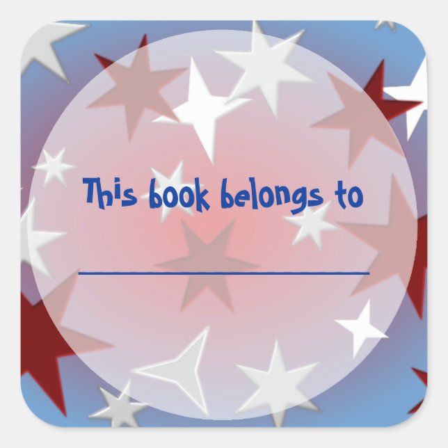 Red Silver Stars Bookplate Stickers (Front)