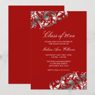 Red Silver Swirl Graduation Party Announcement