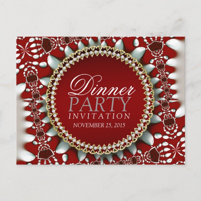 Red & Silver theme Dinner Party Invite Postcard (Front)