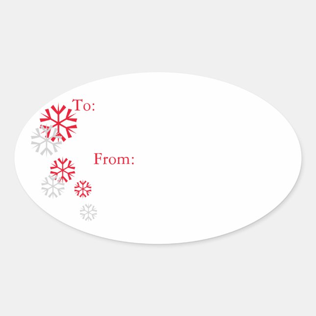 Red & Silver Tone Snowflake Gift Tag Stickers (Front)