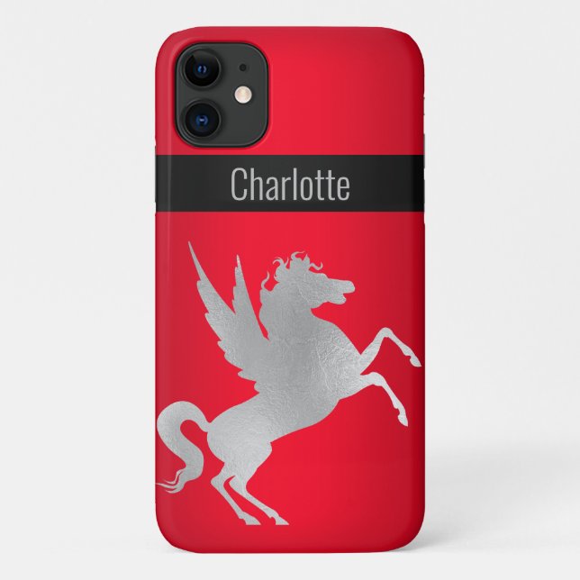 RED SILVER UNICORN IPHONE COVER customizable (Back)