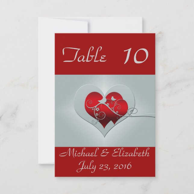 Red/Silver Wedding Table Numbers (Front)