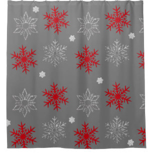 Red, Silver & White Snowflakes on Charcoal Grey