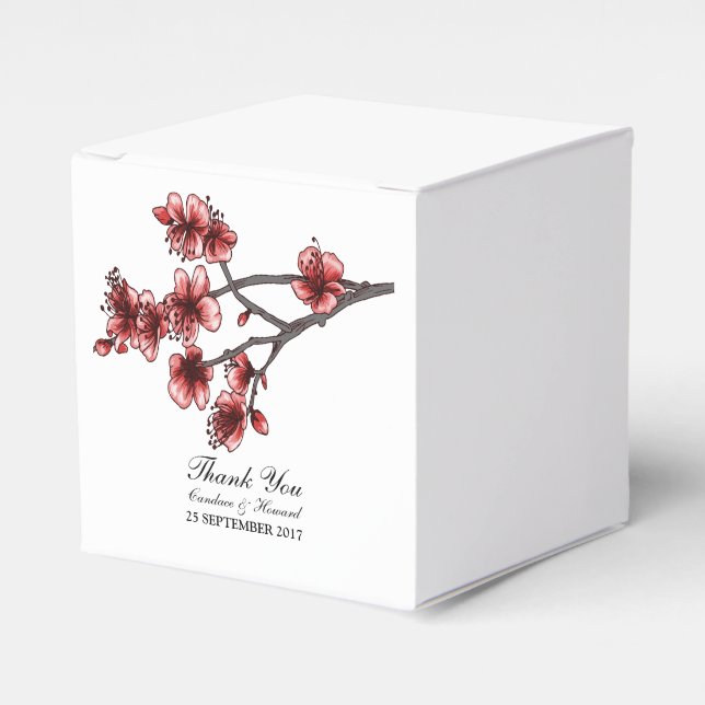 Red Simple Cherry Blossoms Favour Boxes (Front Side)