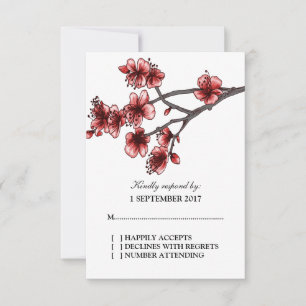 Red Simple Cherry Blossoms RSVP Card