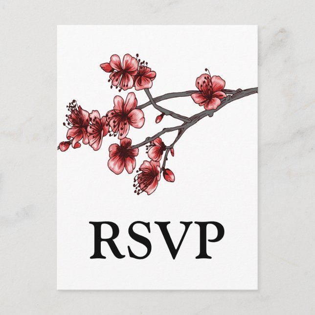 Red Simple Cherry Blossoms RSVP Postcard (Front)