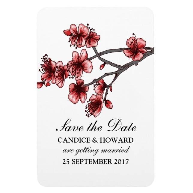 Red Simple Cherry Blossoms Save the Date Magnet (Vertical)