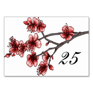 Red Simple Cherry Blossoms Table Card