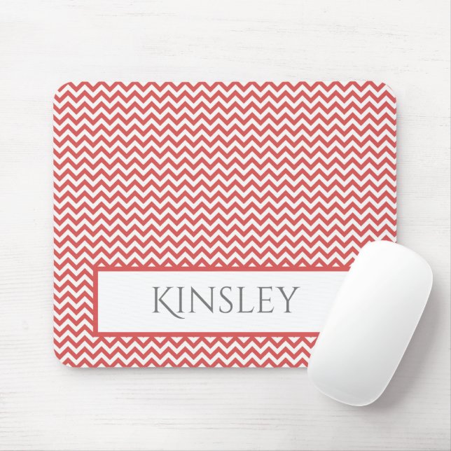 Red Simple Chevron Personalized Mouse Pad (With Mouse)