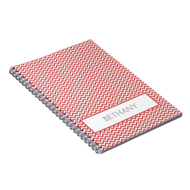 Red Simple Chevron Personalized Notebook (Right Side)