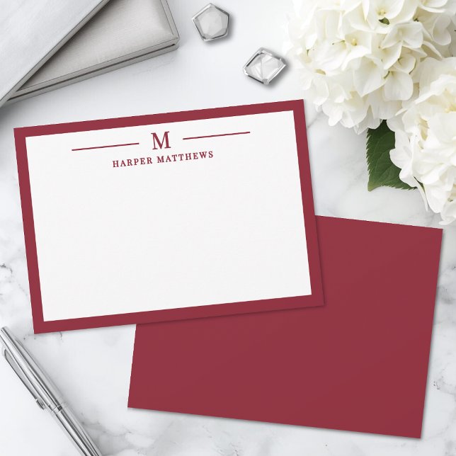 Red Simple Classic Personalized Stationery Card (Red Simple Classic Personalized Stationery Note Card)