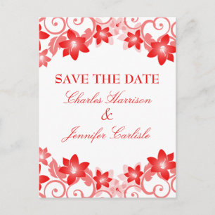 Red Simple Floral Save the Date Postcard