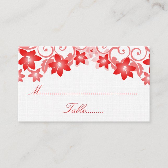 Red Simple Floral Wedding Place Card (Front)