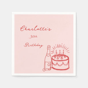 RED simple Hand Drawn 30th Birthday Napkins