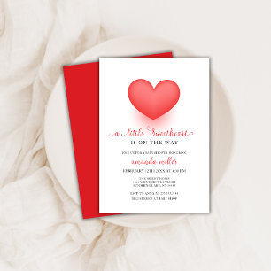 Red Simple Little Sweetheart Valentine Baby Shower Invitation