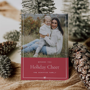 Red   Simple Minimal Christmas Bow Photo Holiday Card