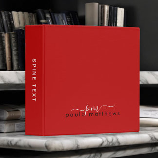 Red Simple Professional Monogram Initials and Name Binder
