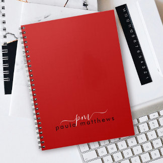 Red Simple Professional Monogram Initials and Name Notebook