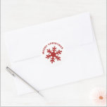 Red Simple Snowflake Merry Christmas Classic Round Sticker<br><div class="desc">Red Simple Snowflake Merry Christmas Classic Round Sticker. The design has a simple modern red snowflake on a white background and a Merry Christmas text. You can change the text Merry Christmas.</div>