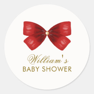 Red Simple Watercolor Bow Baby Shower Classic Round Sticker