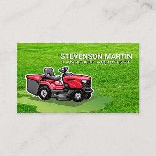 Red Sitting Lawnmower   Grass Business Card