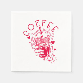 Red Skeleton Hand Coffee Soulmate Hearts Napkin