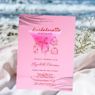 Red Sketch Bachelorette Weekend Pink Cocktail  Invitation