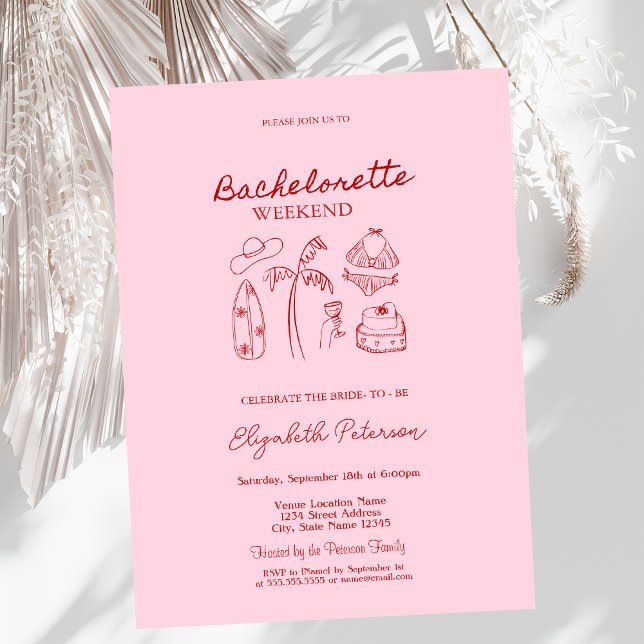 Red Sketch Bikinis & Martinis Invitation (Creator Uploaded)