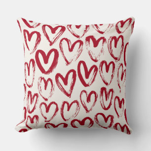 Red Sketch Hearts and Love Pattern  Throw Pillow