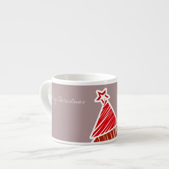 Red Sketchy Christmas Tree Espresso Mug (Front Left)