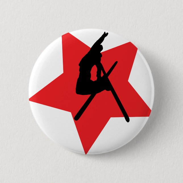 red ski jump icon 2 inch round button (Front)