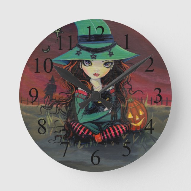 Red Skies of October Witch Halloween Clock (Front)