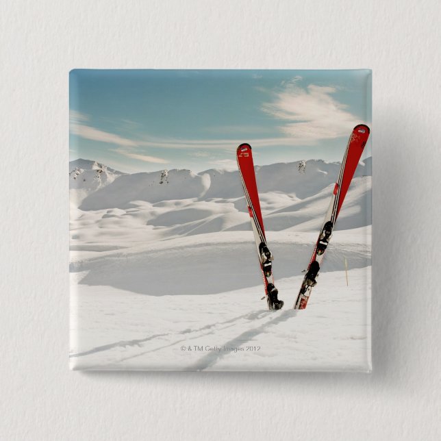 Red Skis 2 Inch Square Button (Front)