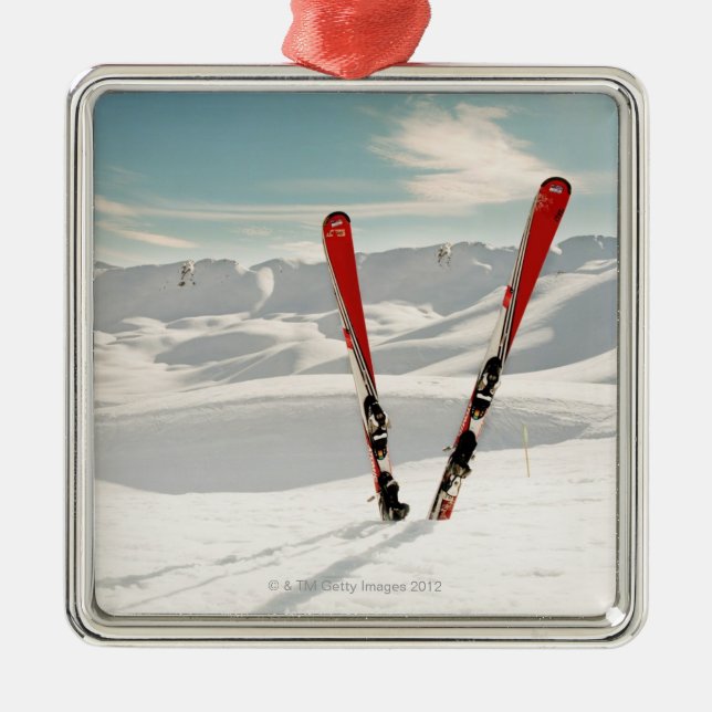 Red Skis Metal Ornament (Front)