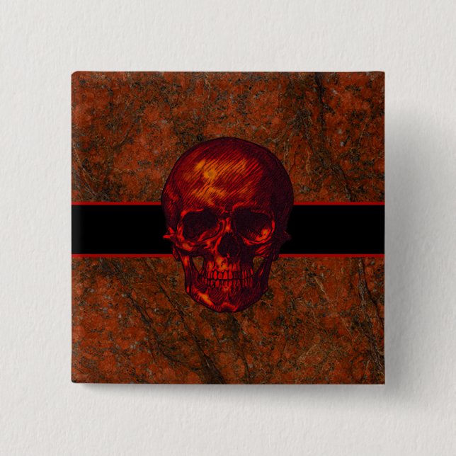 Red Skull 2 Inch Square Button (Front)