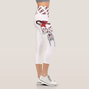 Red skull and bones capri leggings