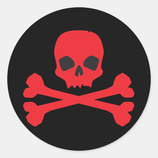Red Skull and Bones Classic Round Sticker (Front)