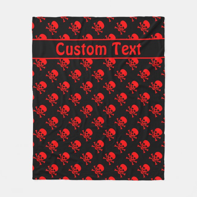 Red Skull and Crossbones Blanket with Custom Text (Front)