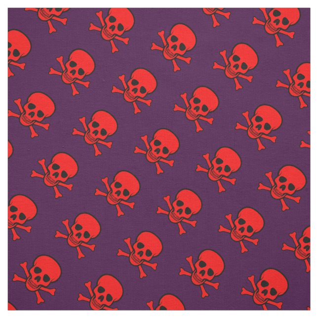 Red Skull and Crossbones Pattern Fabric (Swatch)