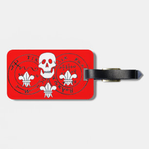 RED SKULL AND FLEUR DE LISE /PIRATES TREASURE MAPS LUGGAGE TAG
