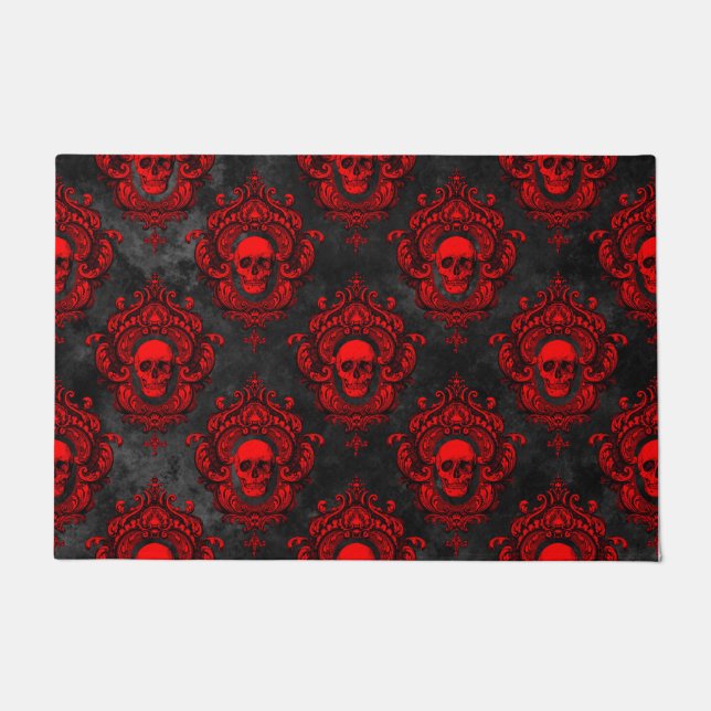 Red Skull and Gothic Black Doormat (Front)
