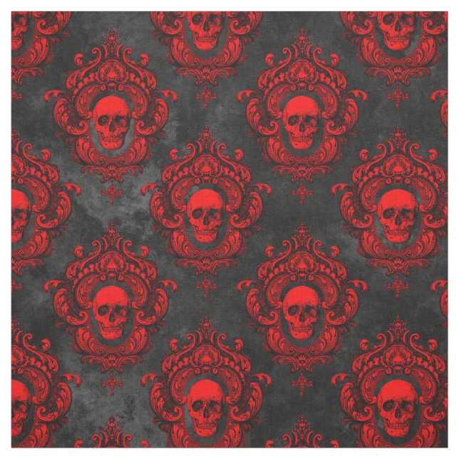 Red Skull and Gothic Black Fabric (Swatch)