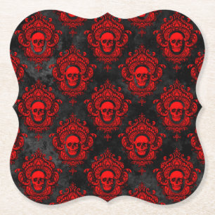 Red Skull and Gothic Black Paper Coaster