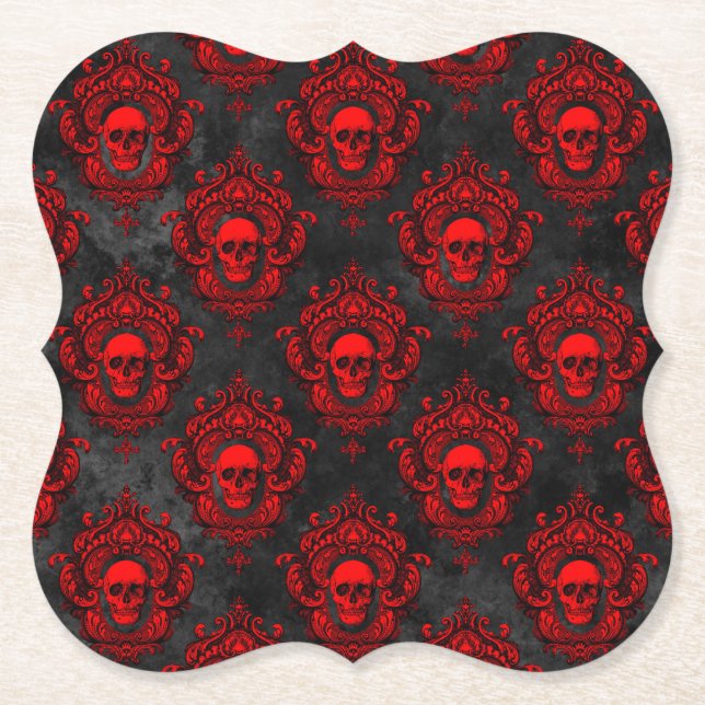 Red Skull and Gothic Black Paper Coaster (Front)