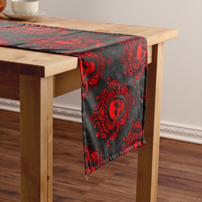 Red Skull and Gothic Black Short Table Runner (In Situ)