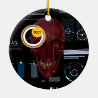 Red skull behind see-through screen hacker