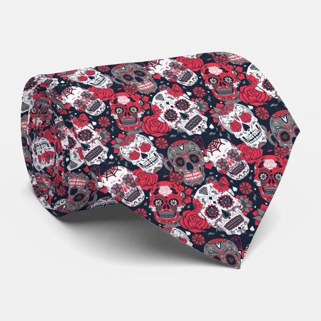 Red skull floral pattern tie (Rolled)