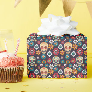 Red skull floral pattern wrapping paper